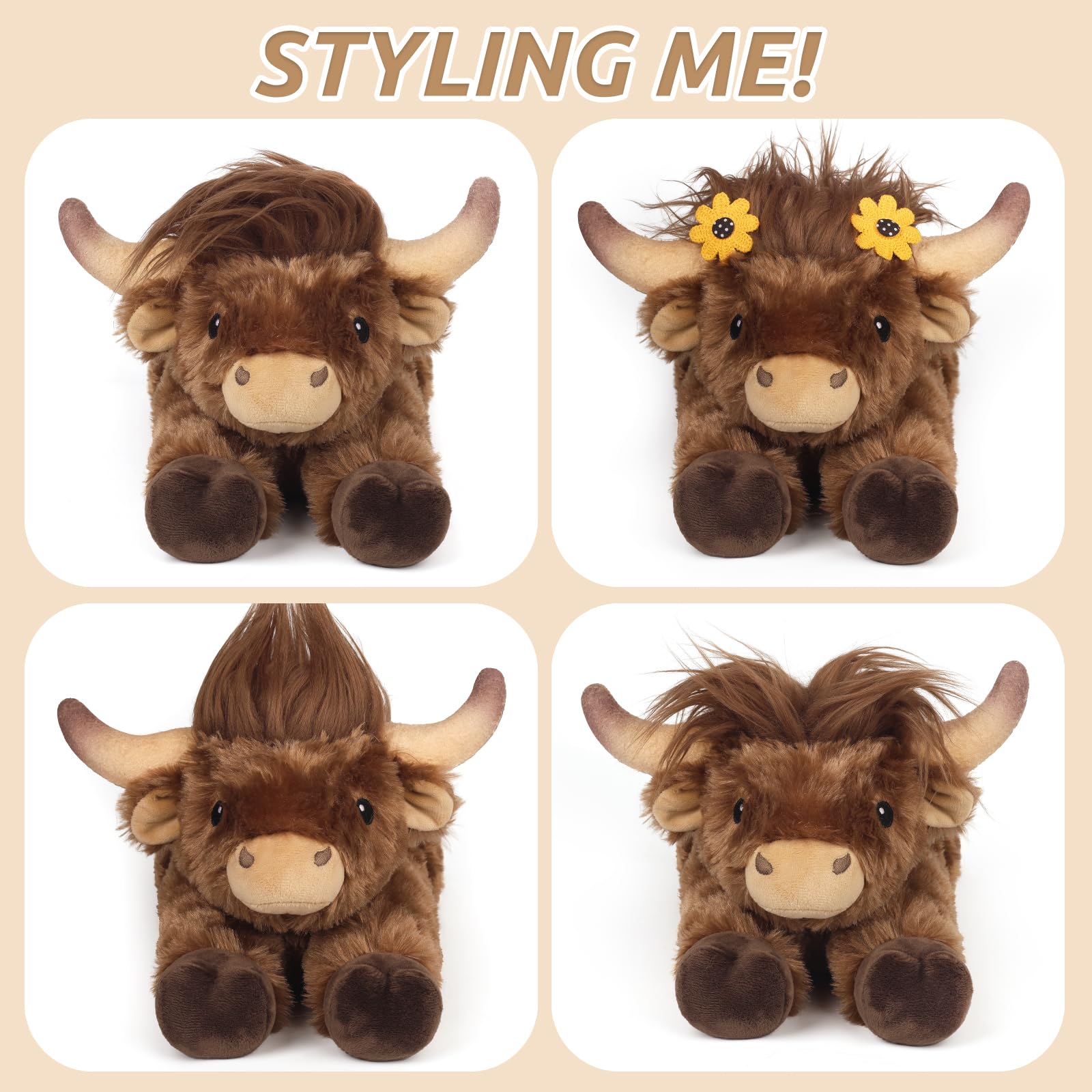 Cuckool Highland Cow plush flaxseed filling provides lasting warmth