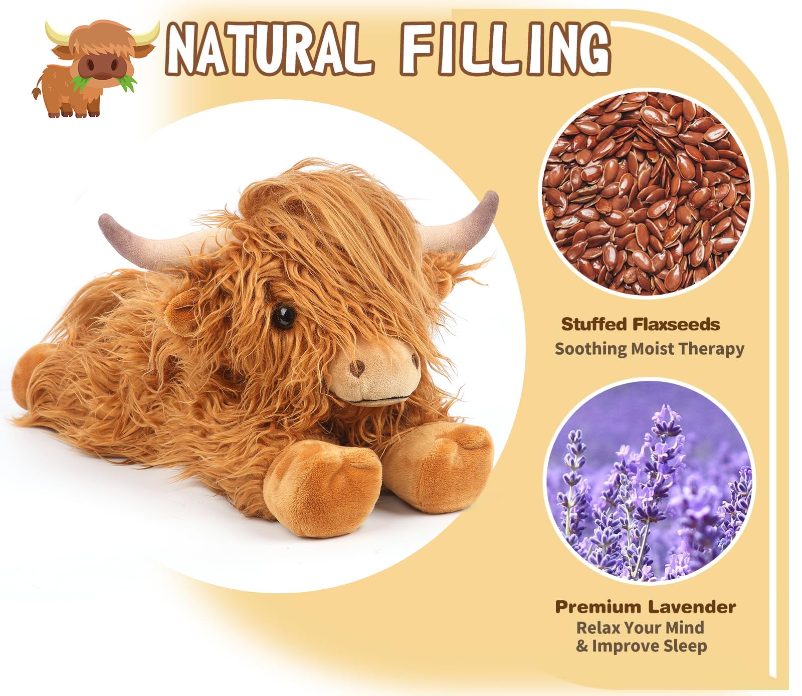 Cuckool Highland Cow Plush heating pad microwavable for soothing warmth.