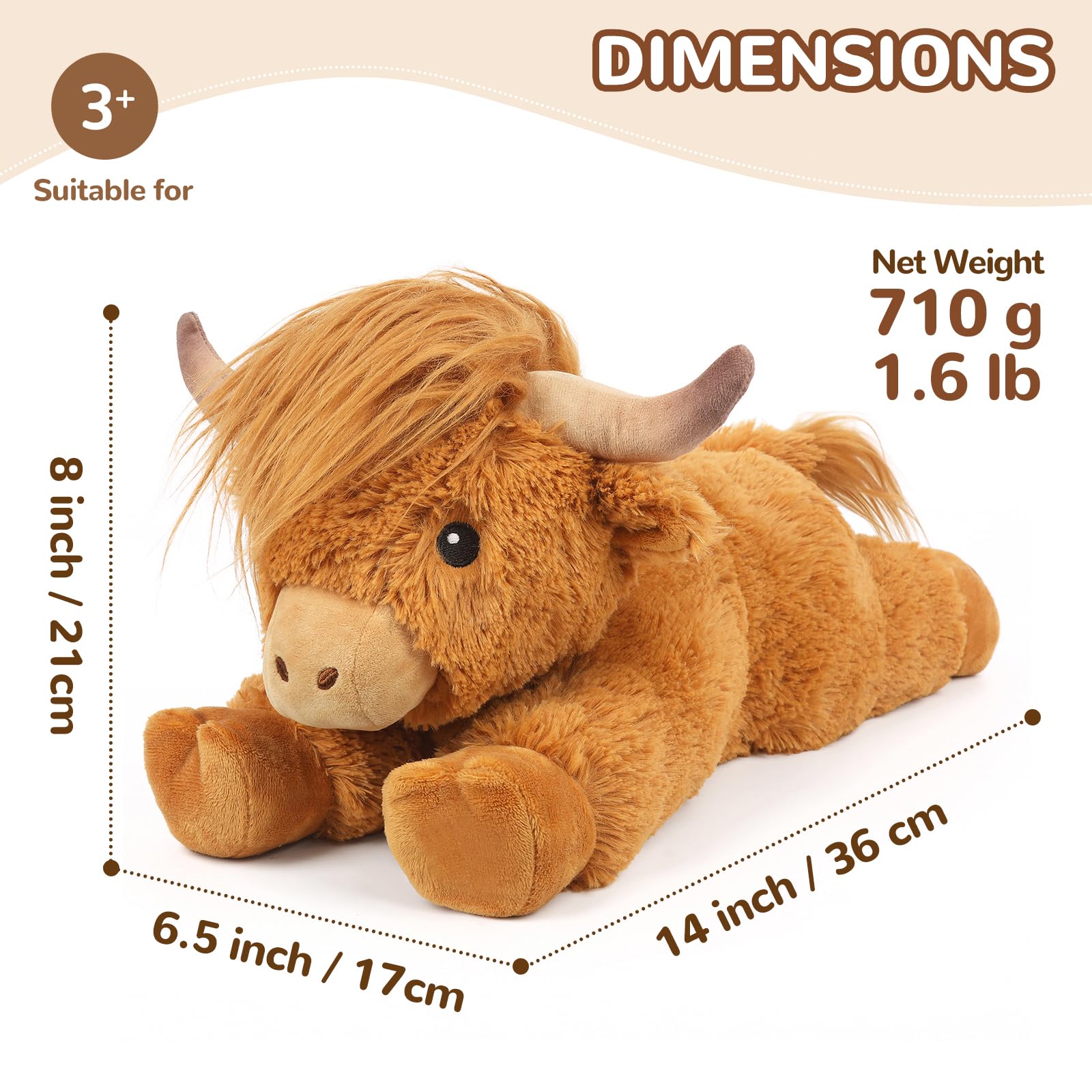 Cuckool Highland Cow plush with shaggy fur detail for touchable softness.