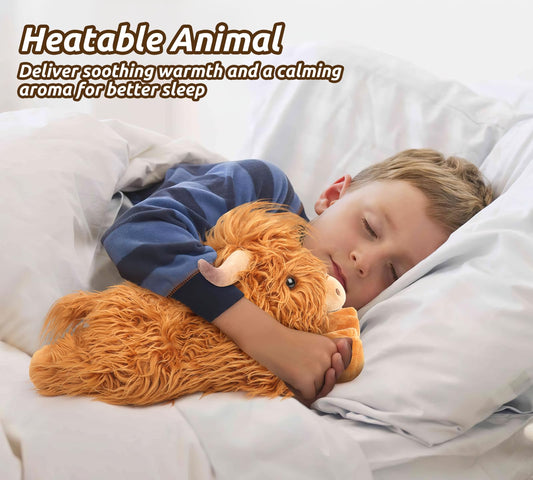 Cuckool Highland Cow Plush in a cozy snuggle scene for warm bedtime moments.