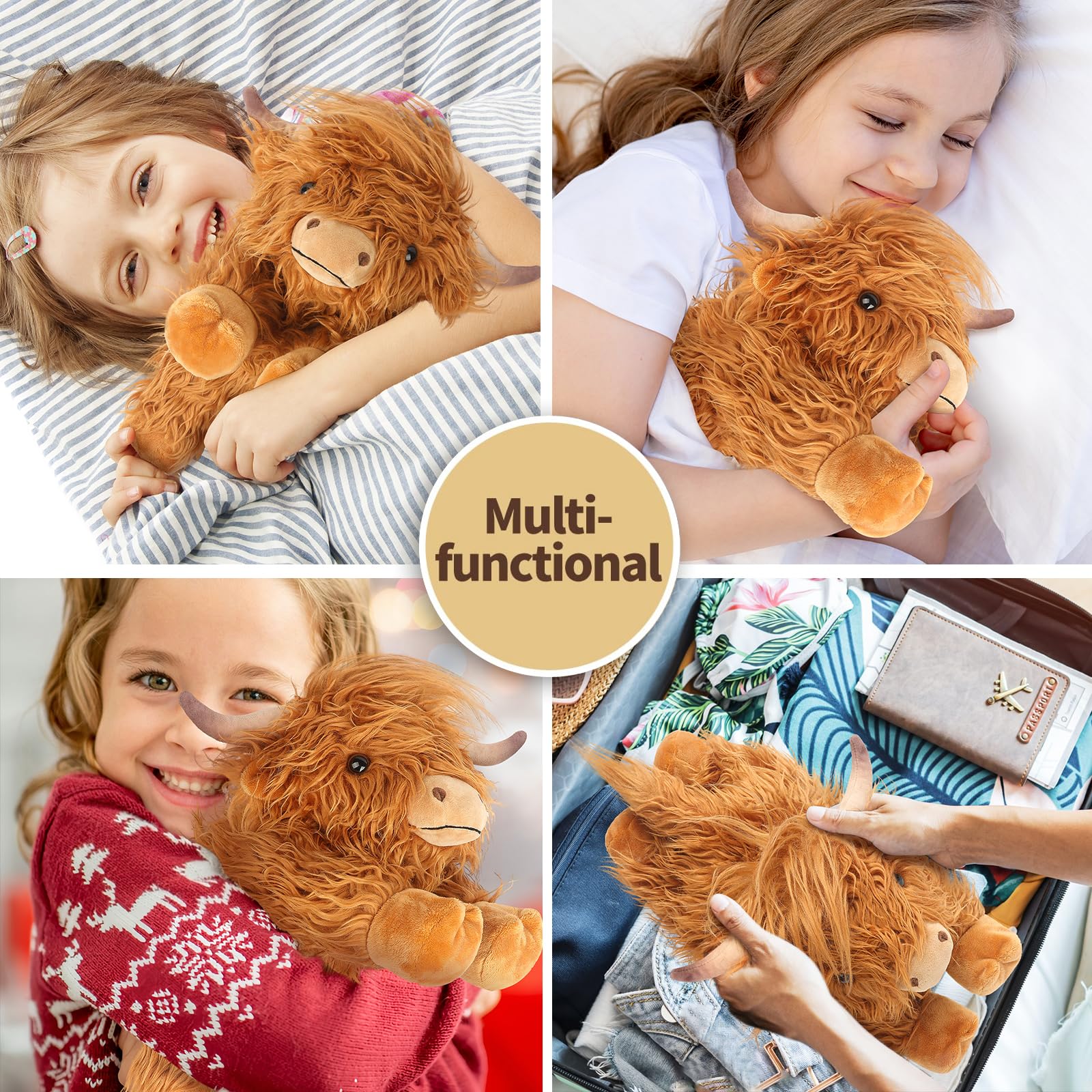 Cuckool Highland Cow Plush provides up to 30 minutes warmth after microwaving.