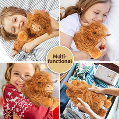 Cuckool Highland Cow Plush provides up to 30 minutes warmth after microwaving.