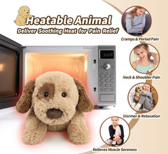 Cuckool microwavable heat dog plush for soothing warmth.