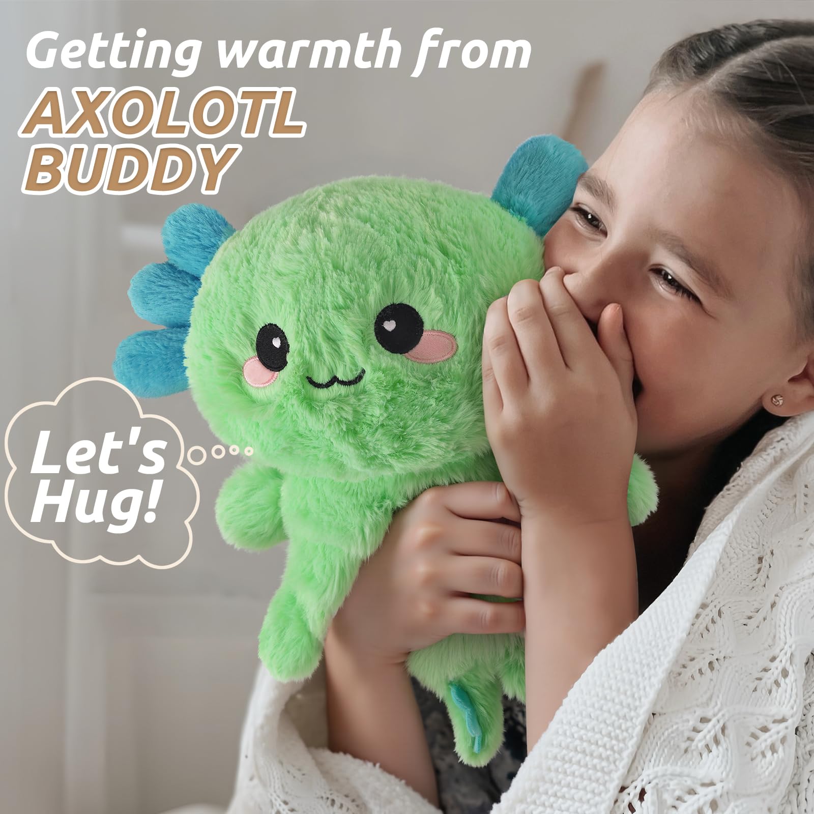 Cuckool Mint Axolotl plush closeup-soft-fur invites gentle hugging