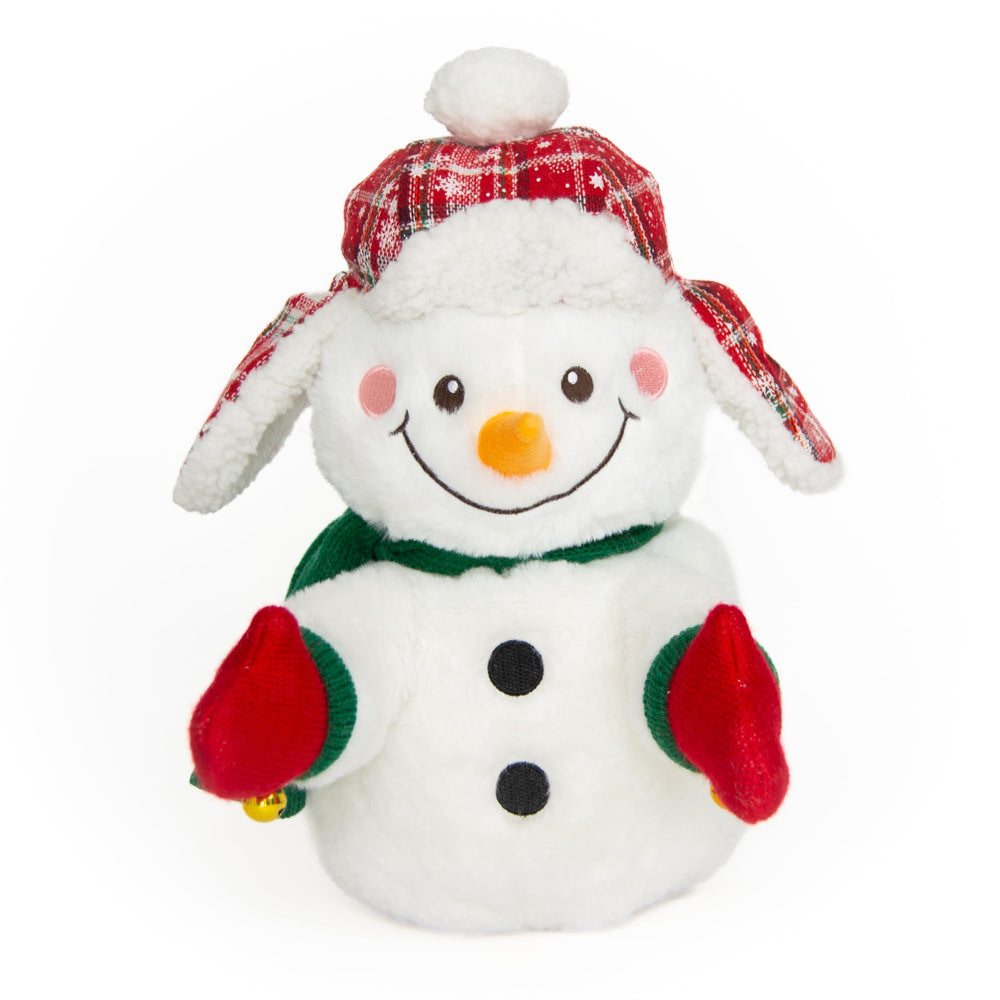 Cuddle Barn Christmas Cheer Charlie wearing a hat with ears flap for festive play.