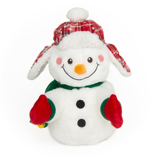 Cuddle Barn Christmas Cheer Charlie wearing a hat with ears flap for festive play.
