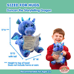 Cuddle Barn Duncan dragon with moving mouth while reading stories aloud.