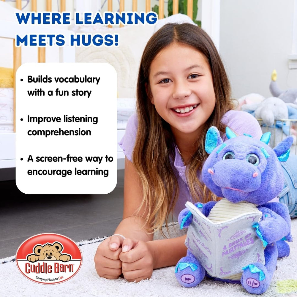 Cuddle Barn Duncan dragon plush material is soft for cuddling.