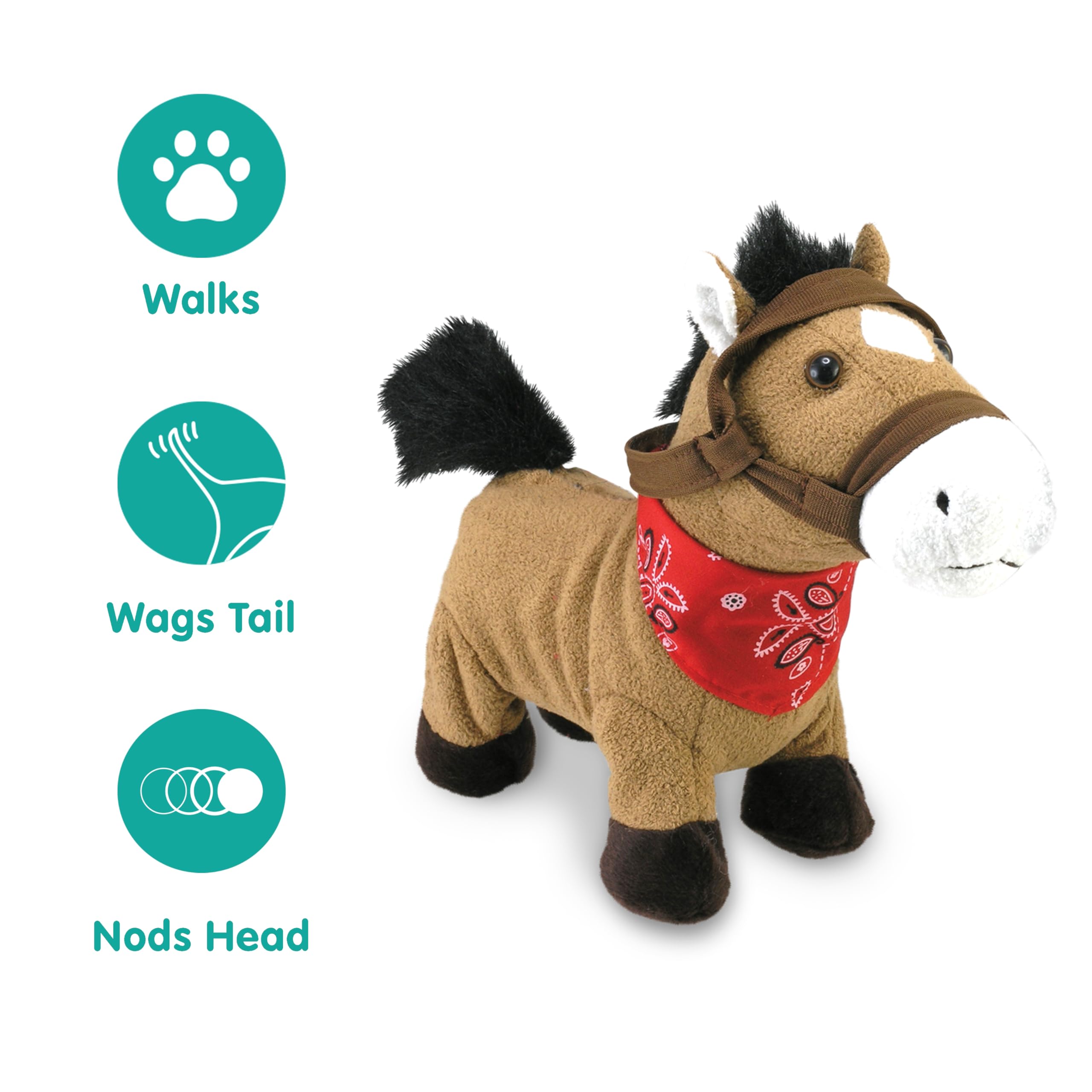 Cuddle Barn Gallop horse in motion, inviting imaginative cowboy adventures.
