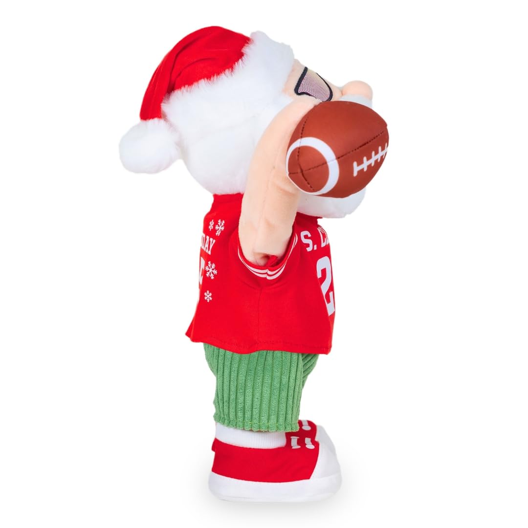 Cuddle Barn Gameday Santa uses soft polyester for cuddly feel