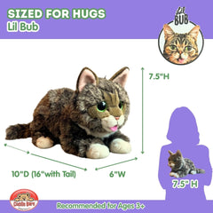Lil Bub closeup face plush from Cuddle Barn, soft materials for soothing play.