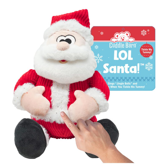 Cuddle Barn LOL Santa singing Jingle Bells for festive playtime.