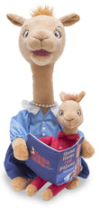 Cuddle Barn Mama Llama reads aloud from a book for cozy story time.