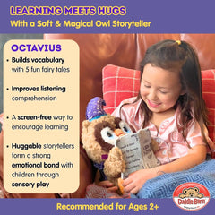 Cuddle Barn Octavius reading five classic fairy tales from a book.