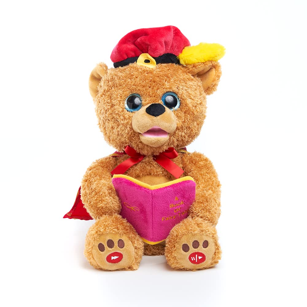 Cuddle Barn Sir Barrington Storyteller bear in medieval outfit ready to narrate stories.
