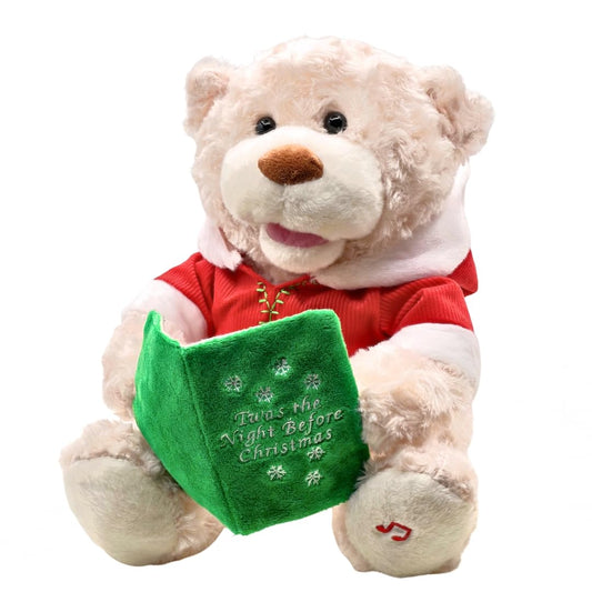 Cuddle Barn Storytime Teddie reading scene, ideal bedtime companion for kids.