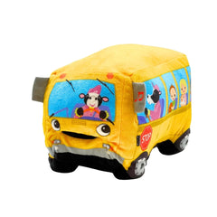 Cuddle Barn Wheelie 8-inch bus front view with lights for interactive play.