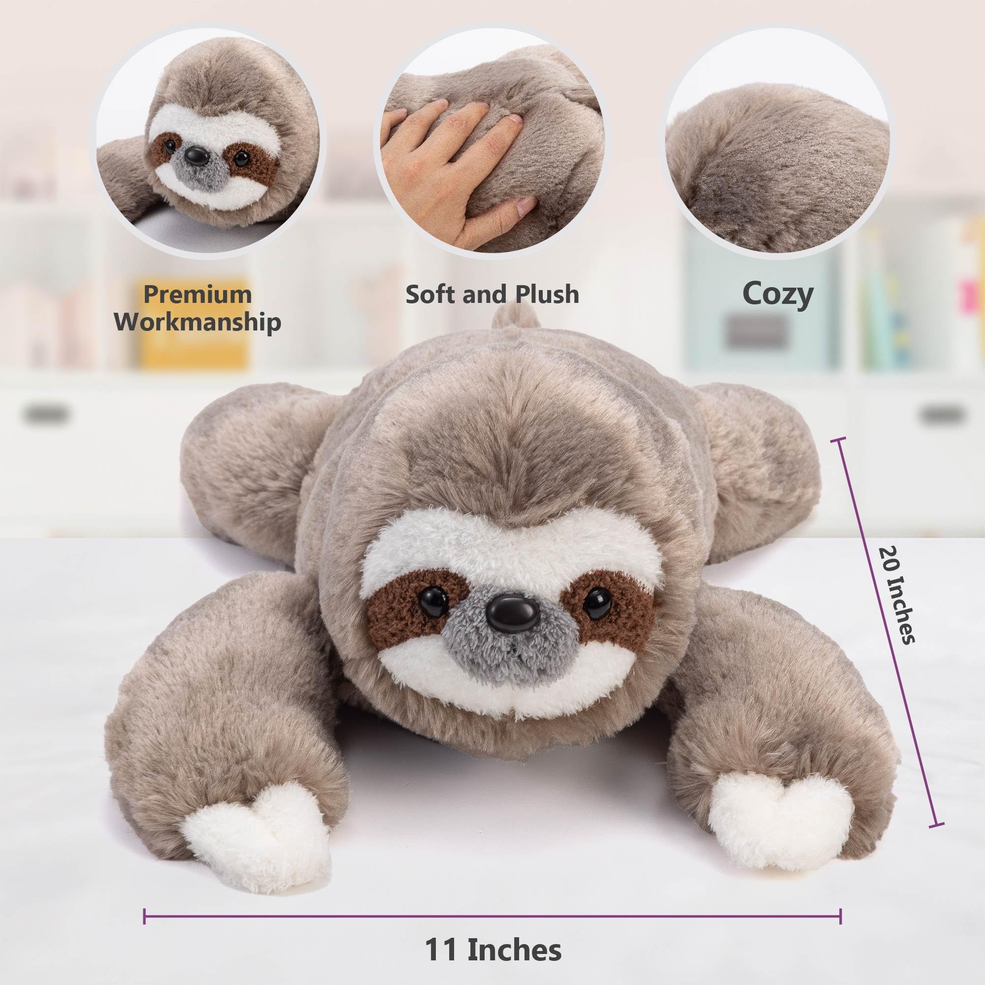 Cuddle Buds giant sloth plush featuring luxurious soft fabric for cozy evenings.