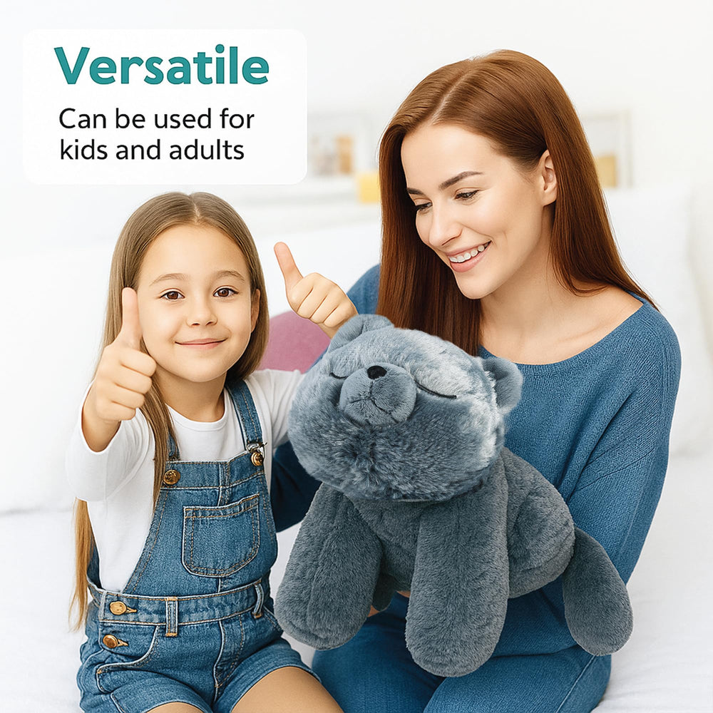 Cuddle Buds weighted cat gray fur closeup reveals premium materials for long-lasting snuggles.