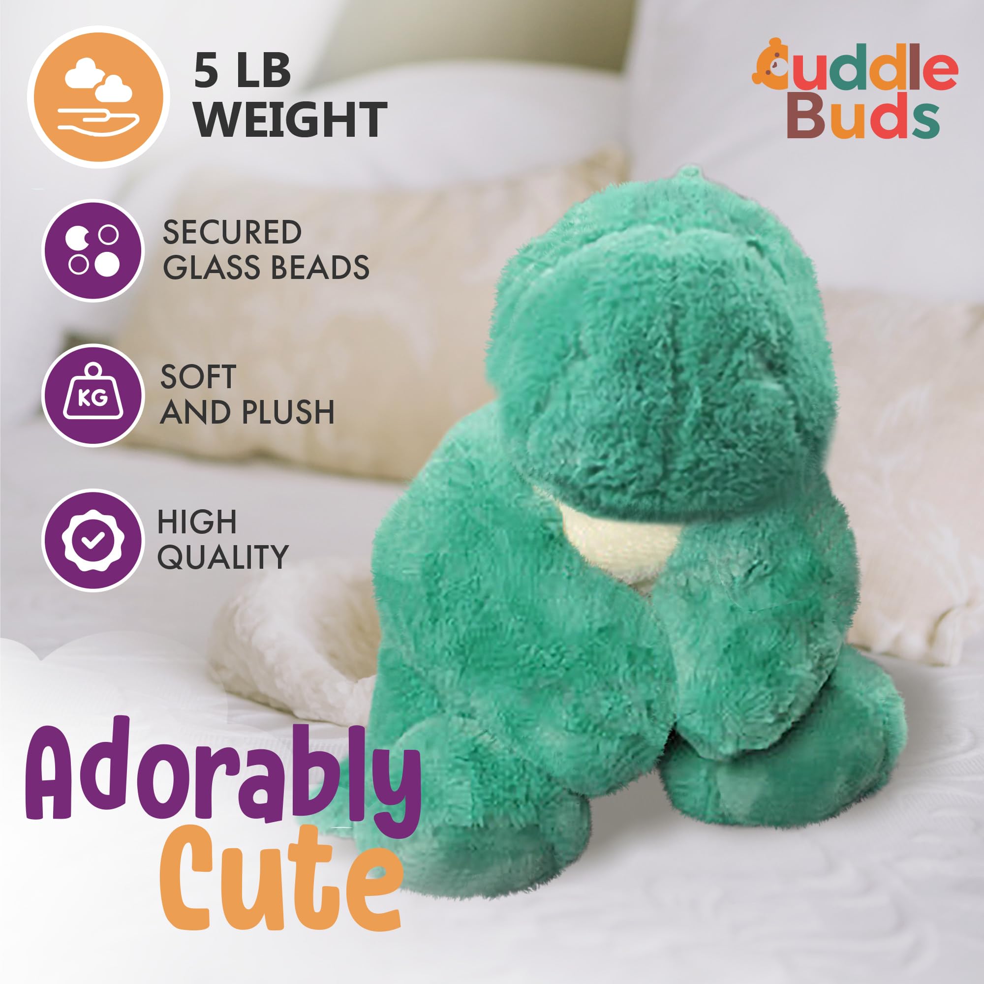 Cuddle Buds Weighted Dinosaur side view—reliable comfort for hugs and relaxation.