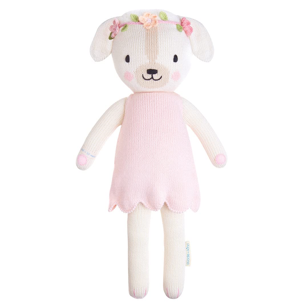 Cuddle + Kind Charlotte dog 13-inch doll close-up showing soft knit texture.