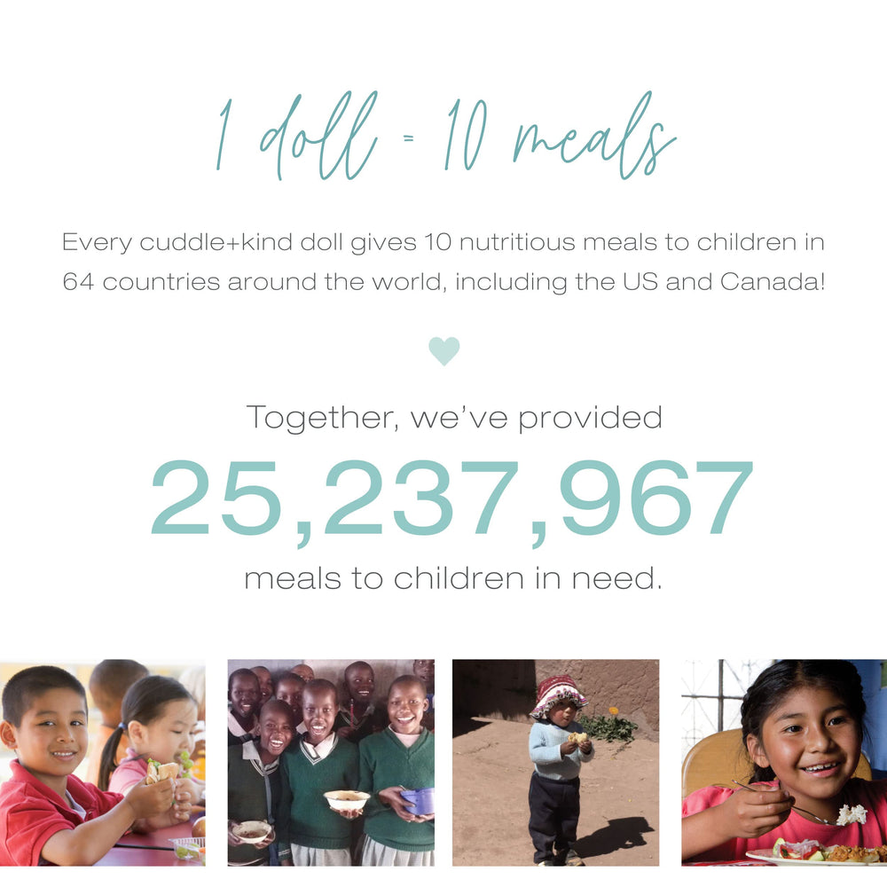 Cuddle + Kind Charlotte doll highlighting Fair Trade sourcing and ethics.