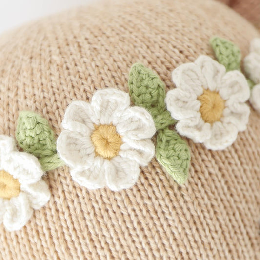 cuddle + kind Olivia Honey Bear knit texture close-up, premium 100% cotton yarn