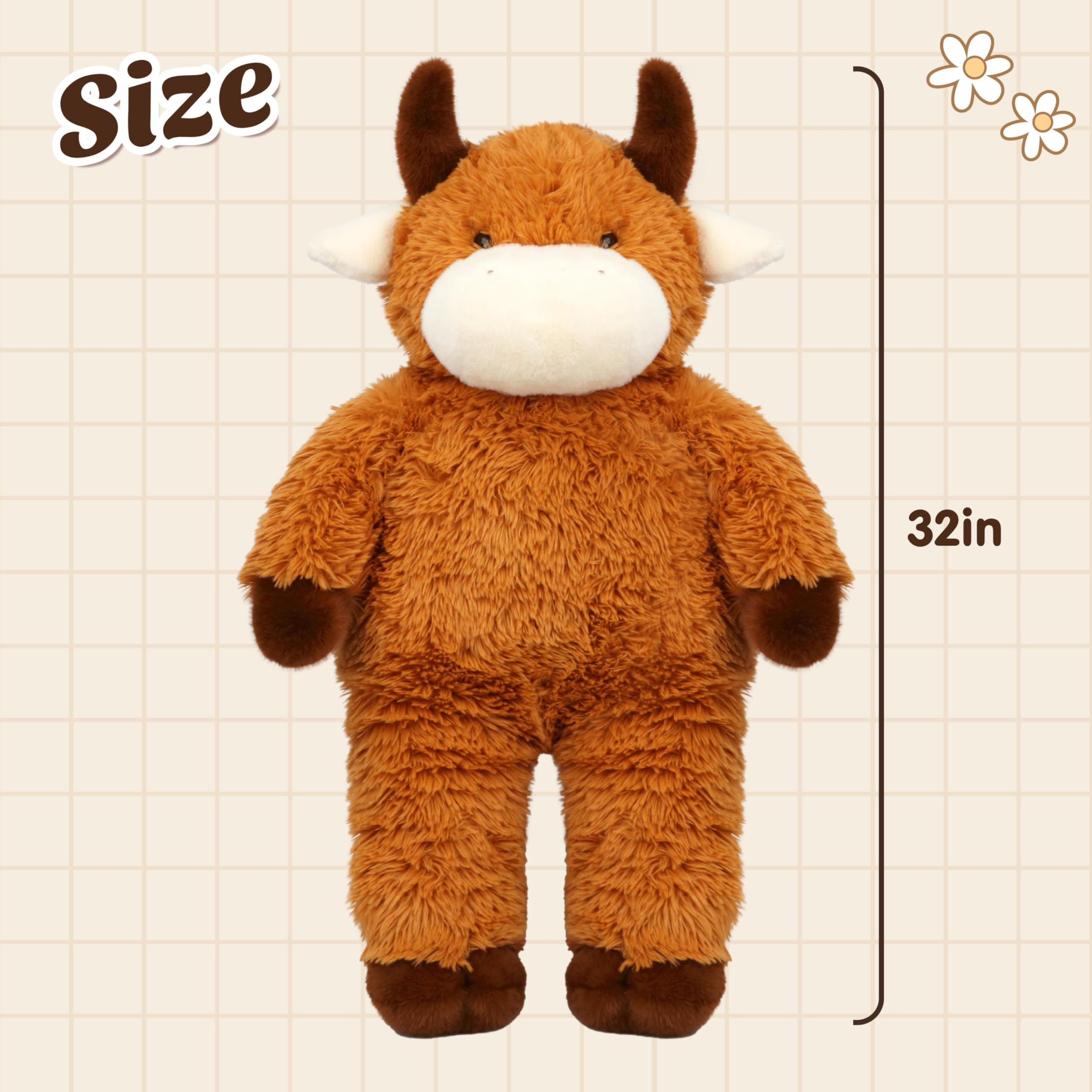Cudhug Highland cow plush with floppy ears inviting cuddles and imaginative play.