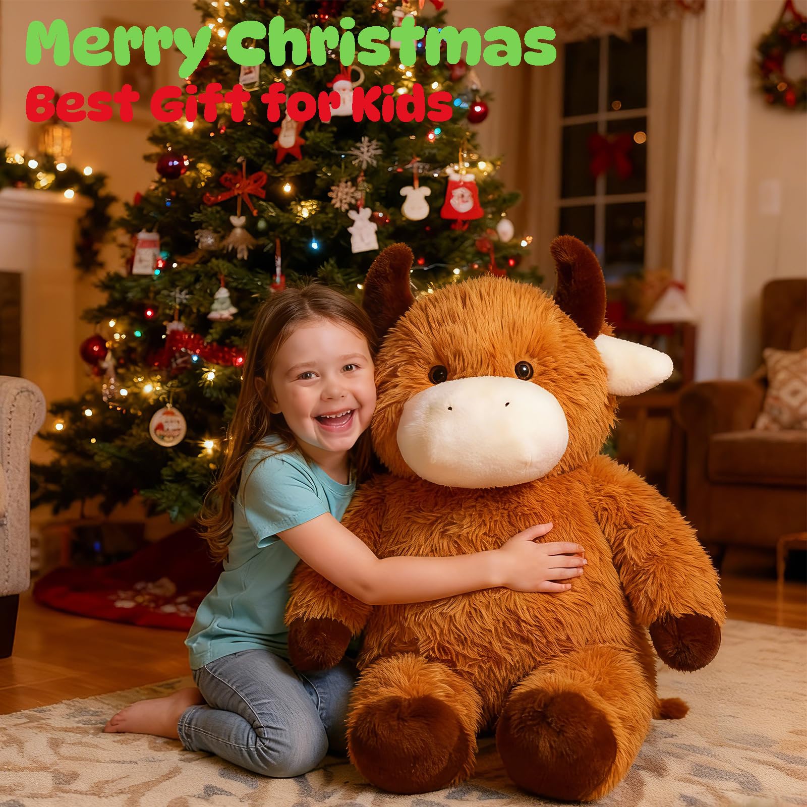 Cudhug Highland cow plush toy with embroidered details for friendly farm decor.