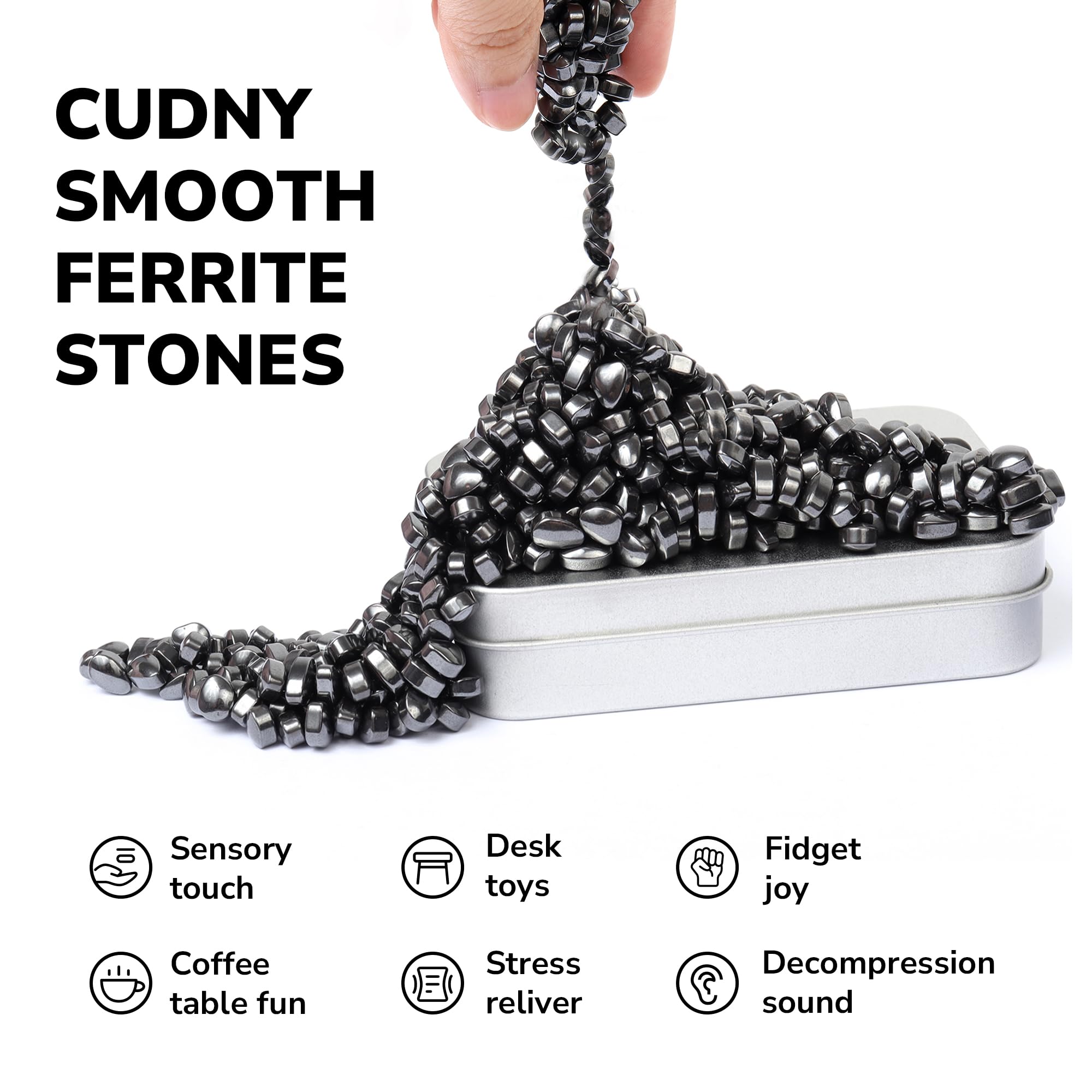CUDNY magnetic fidget stones held in hand for sensory relief.