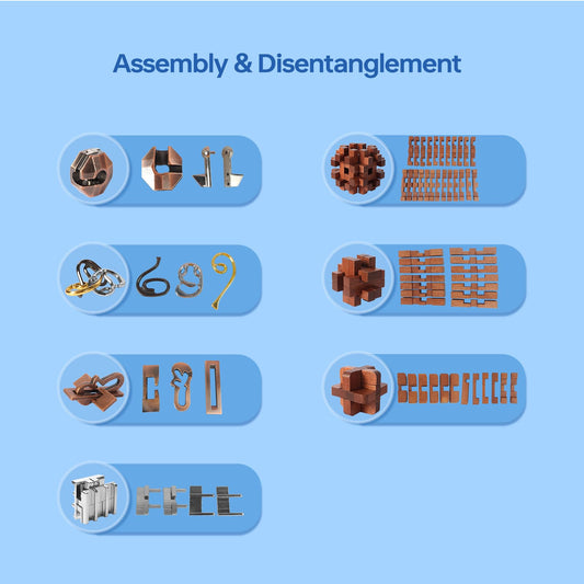 CUDNY metal coil puzzle in a wooden frame, ideal for challenging assembly sessions and cognitive agility.