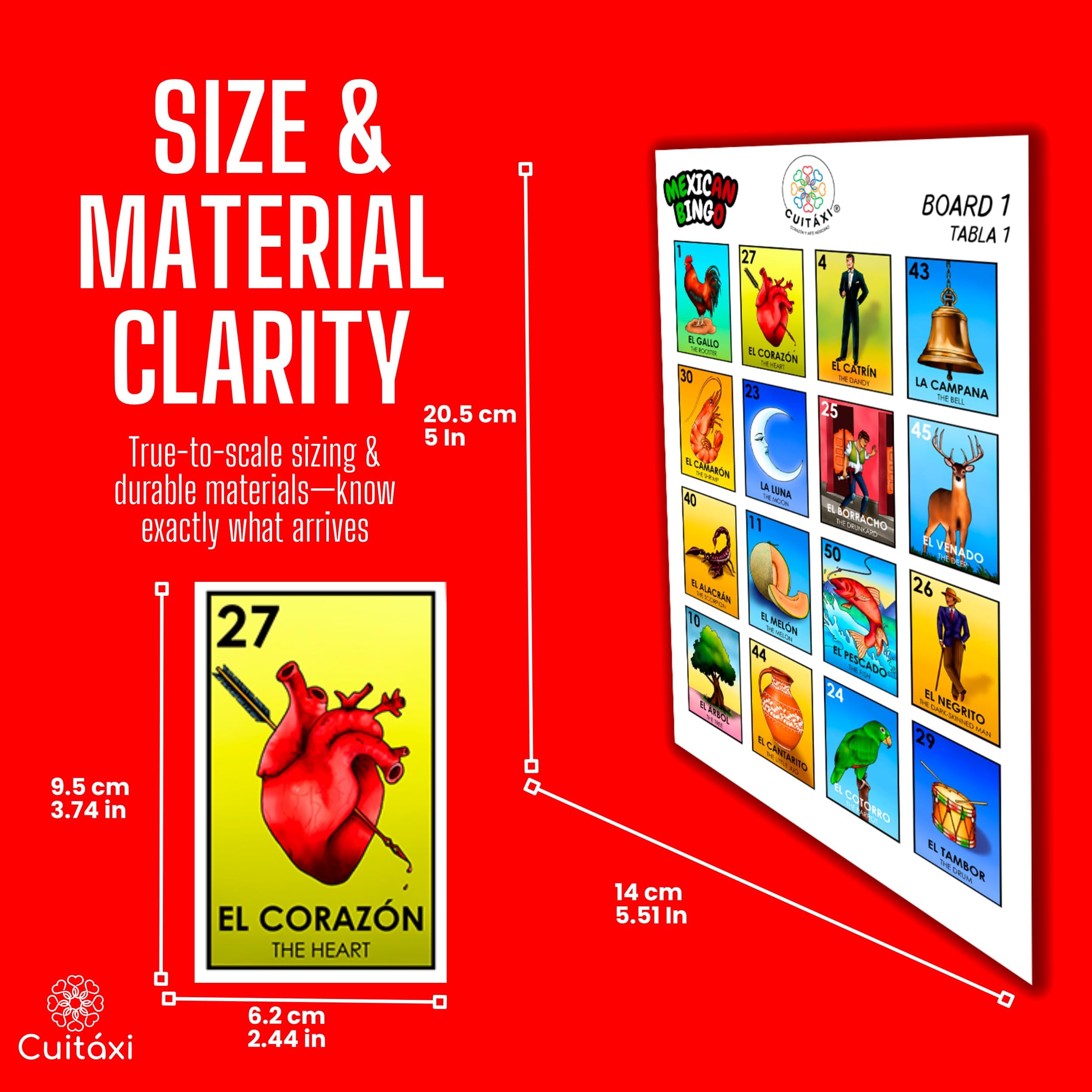 Cuitáxi Mexican Bingo cultural symbols cards enhancing classroom or party learning experiences.