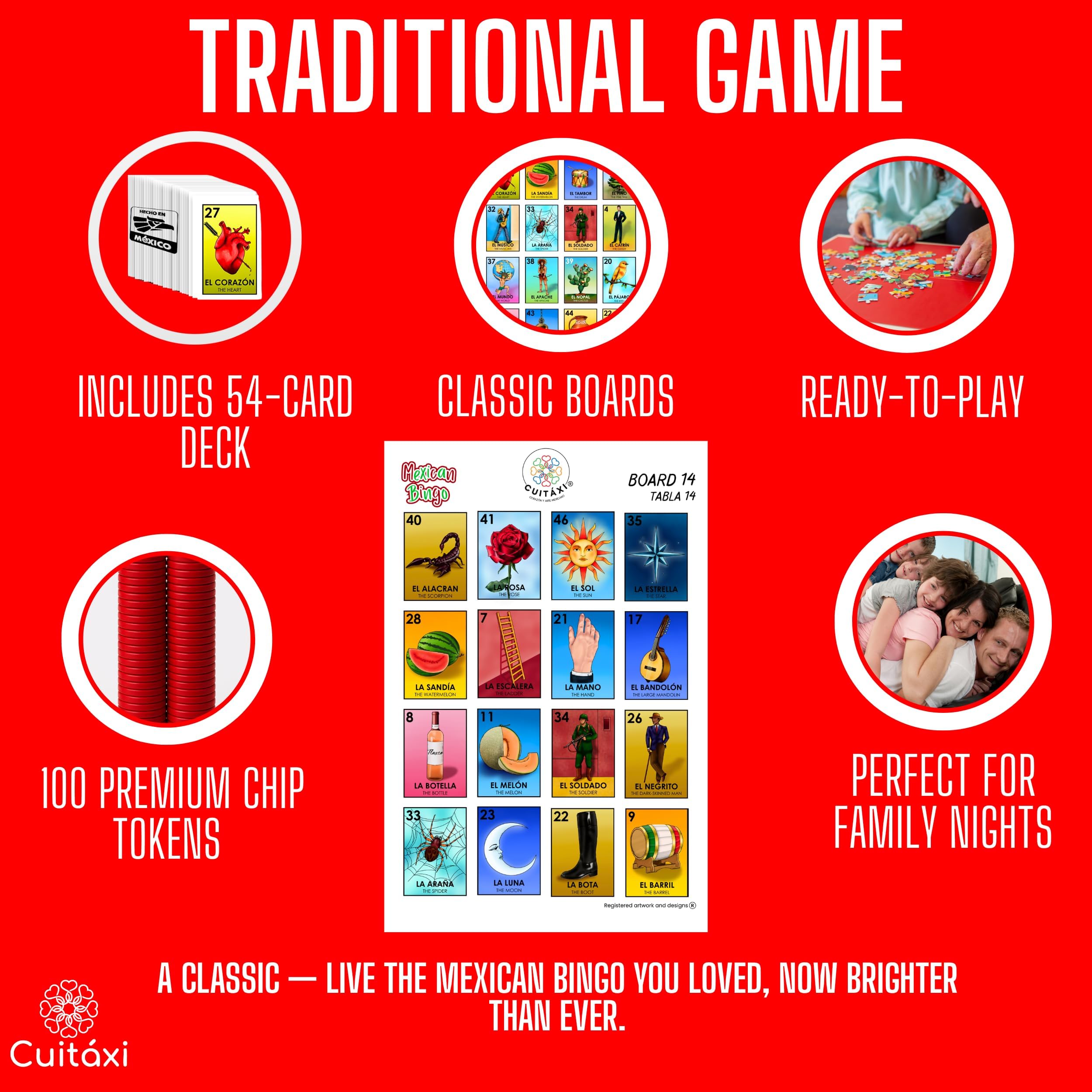 Cuitáxi Mexican Bingo durable cards designed for long-lasting family gatherings.