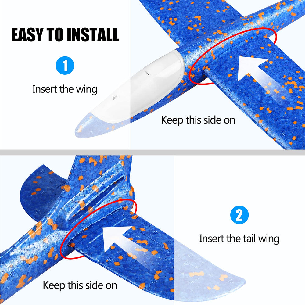 CUKU foam plane assembly and wing insertion highlight for quick setup.