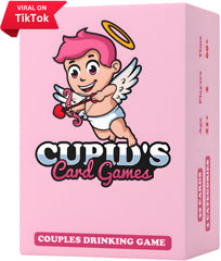 Cupid's Card Games couples drinking game box on a cozy date night setup for shared laughs.