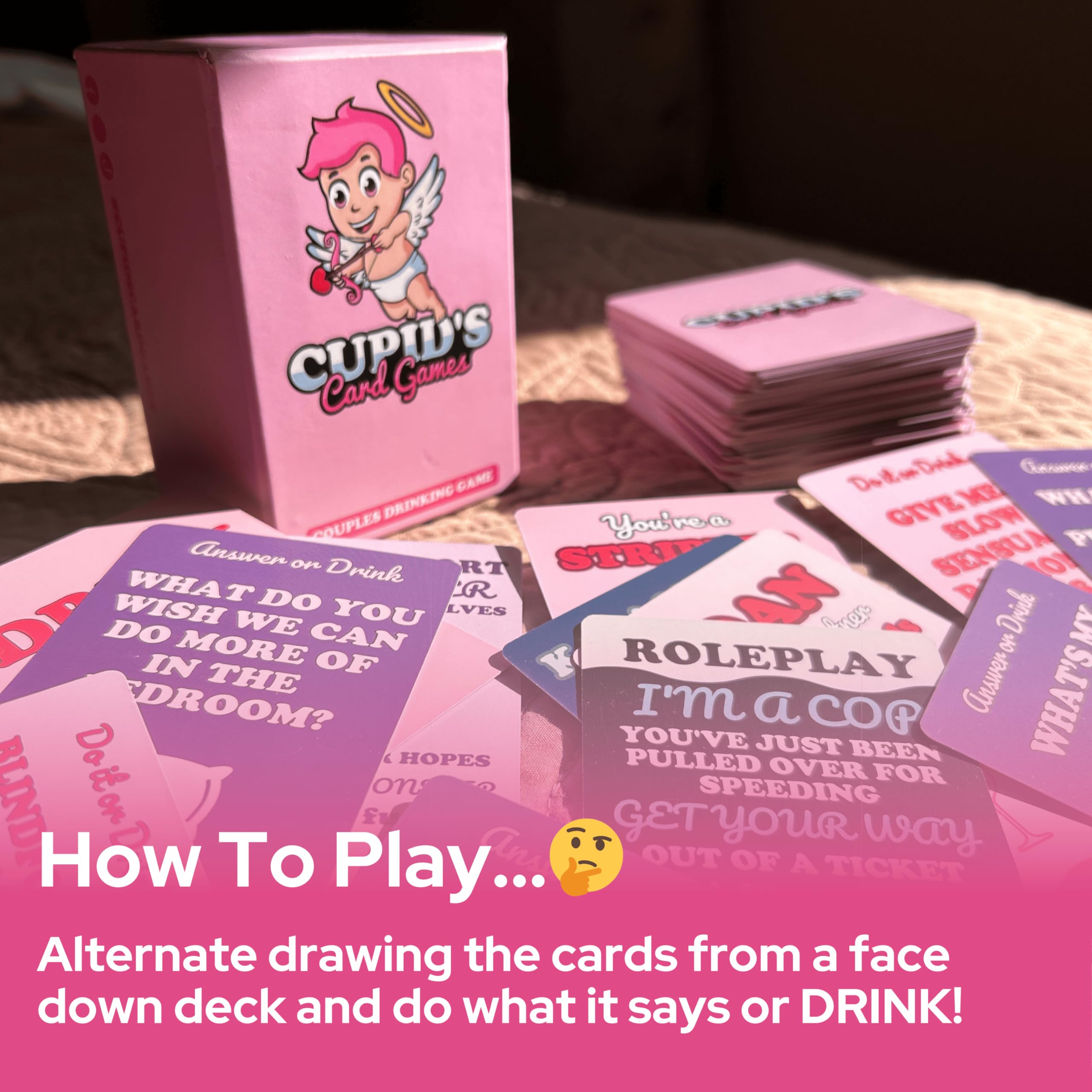 Cupid's Card Games couple playing the game during date night with candles.