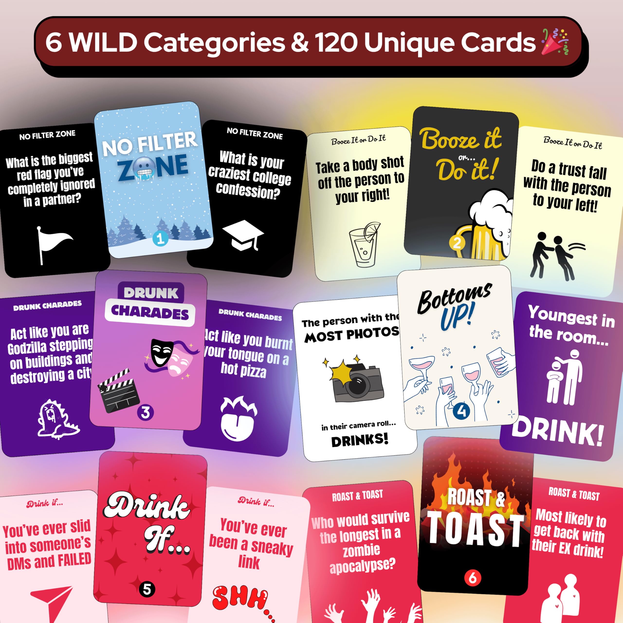 Cupid's Card Games card drawer close-up with bold prompts