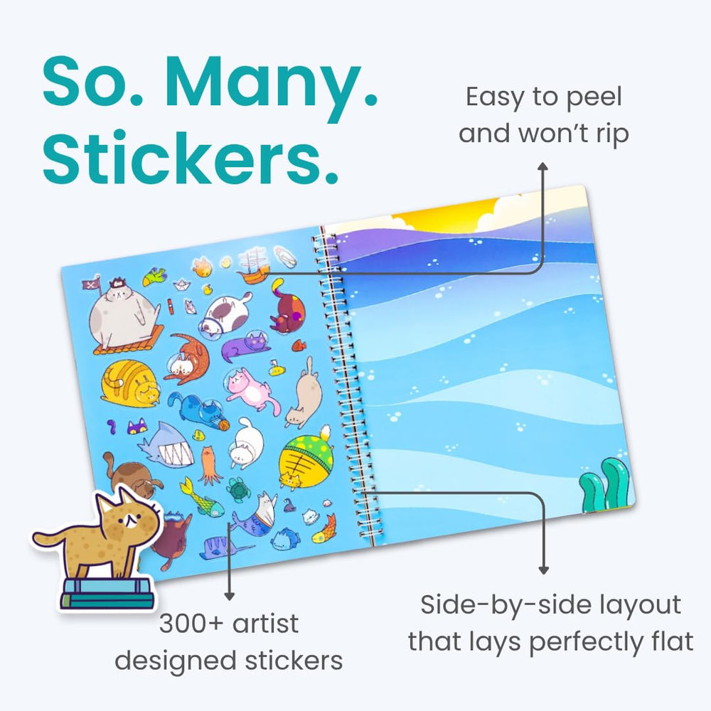 Cupkin eight scenes sticker pages show kitten adventures and imagination.