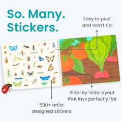 Cupkin Hello Bugs stickers on a scene for mess-free, creative play.