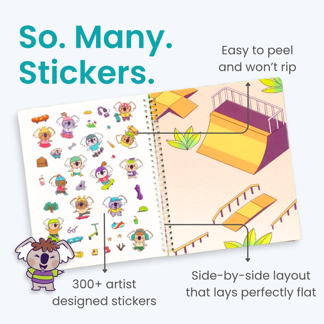 Cupkin Koalas sticker pages showing vibrant scenes for independent, mess-free play