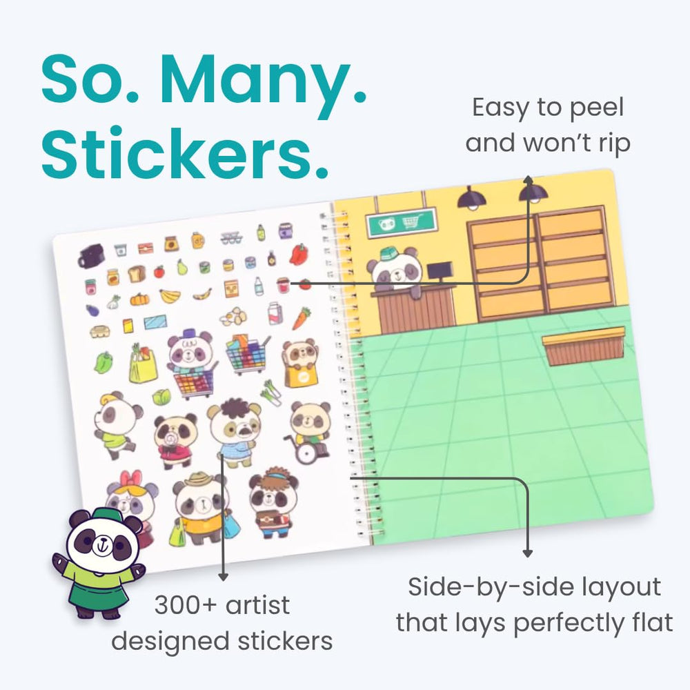 Cupkin Panda sticker scenes in town spark storytelling and fine motor skills