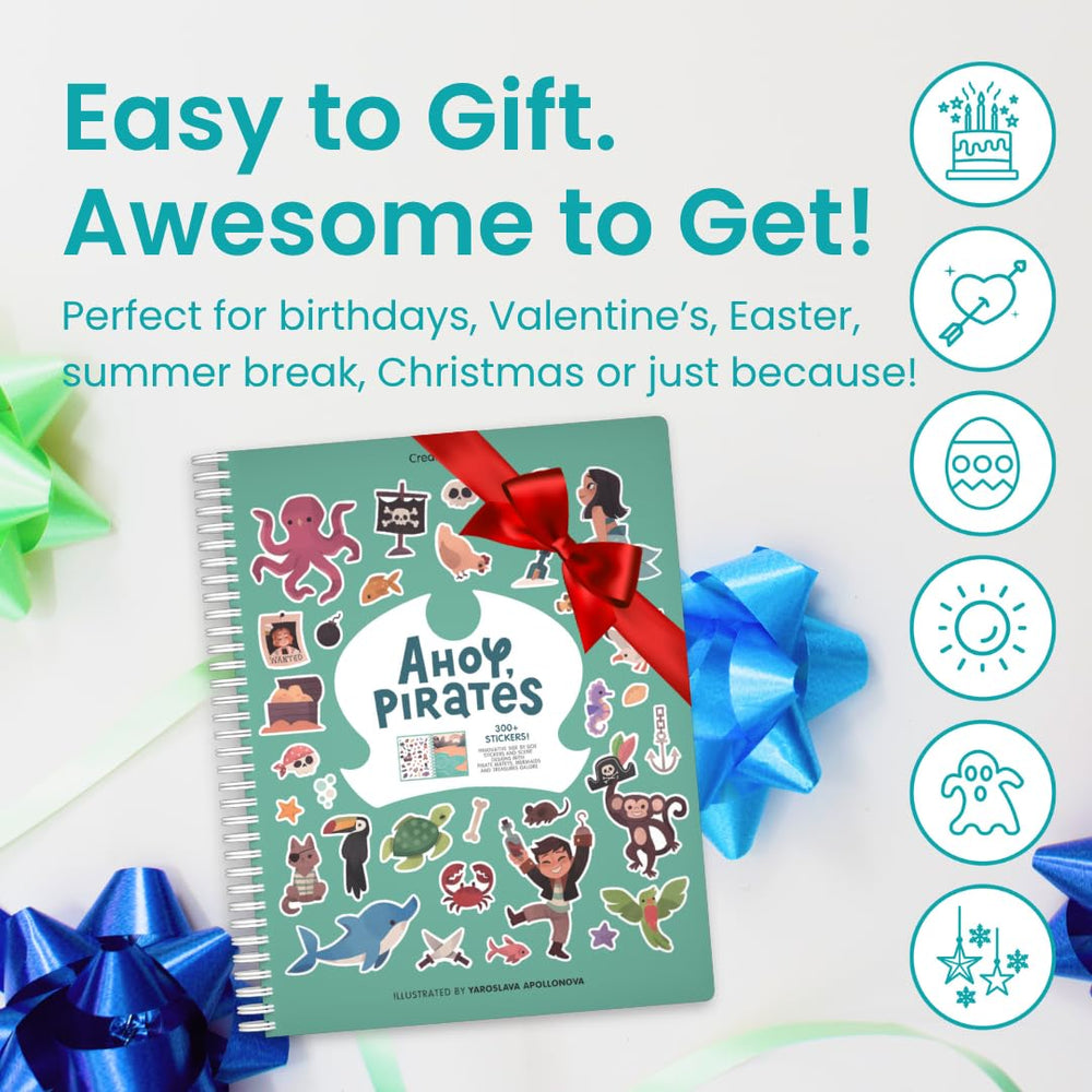 Cupkin pirate sticker book ideal gift for kids during travel.