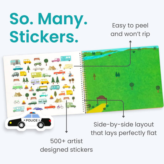 CUPKIN side-by-side sticker pages layout supports little hands and mess-free crafting