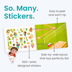 CUPKIN stickers on a sports scene spark kid imagination and fine motor play.
