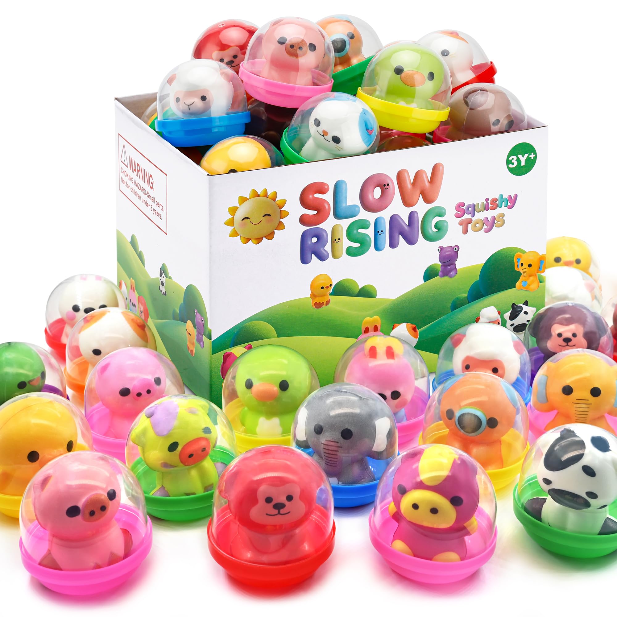 Curibble 30-pack squishy animals in capsules for neat storage and gifting.