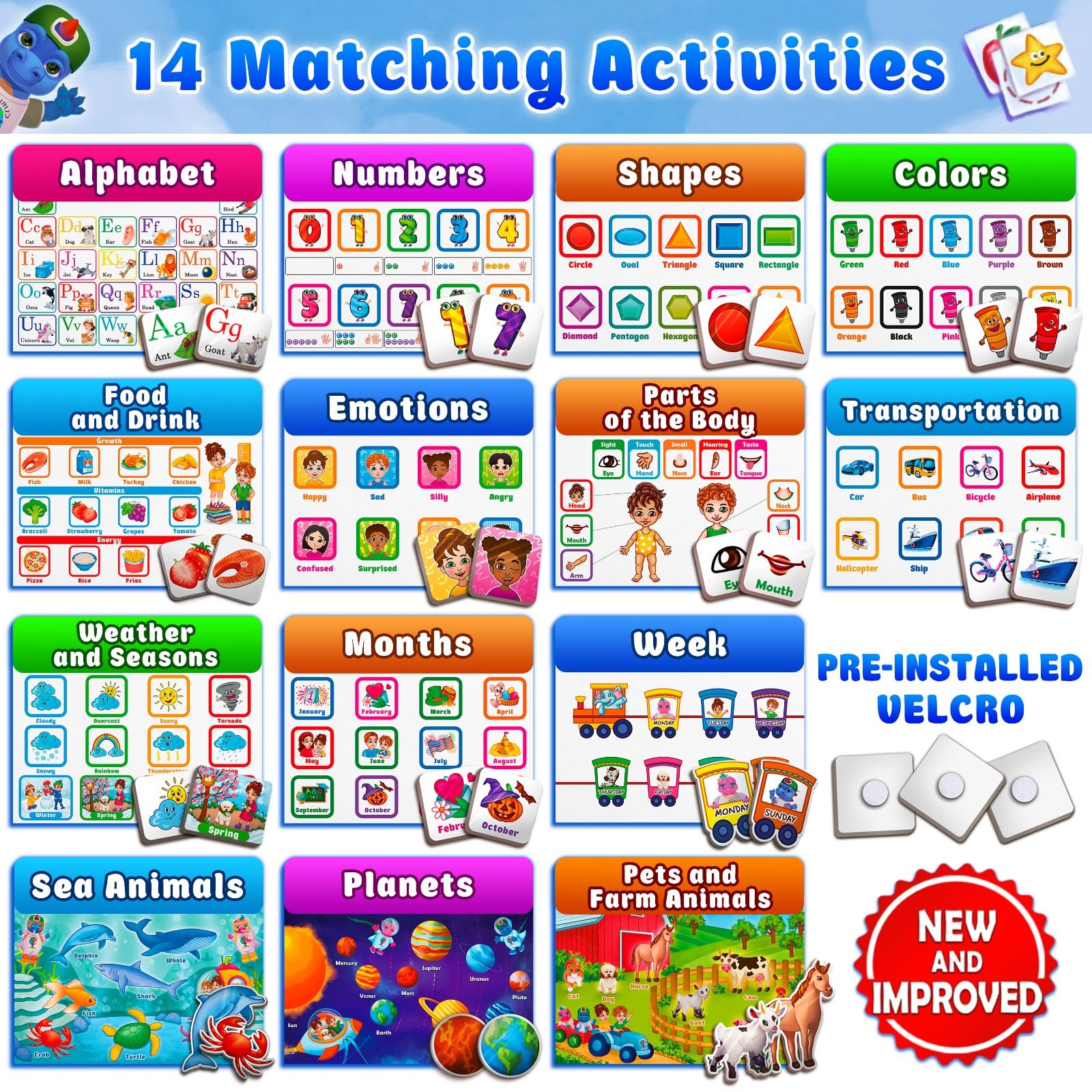 Curious 2 Learn activity spread open with 28 pages for ABCs, shapes, colors.