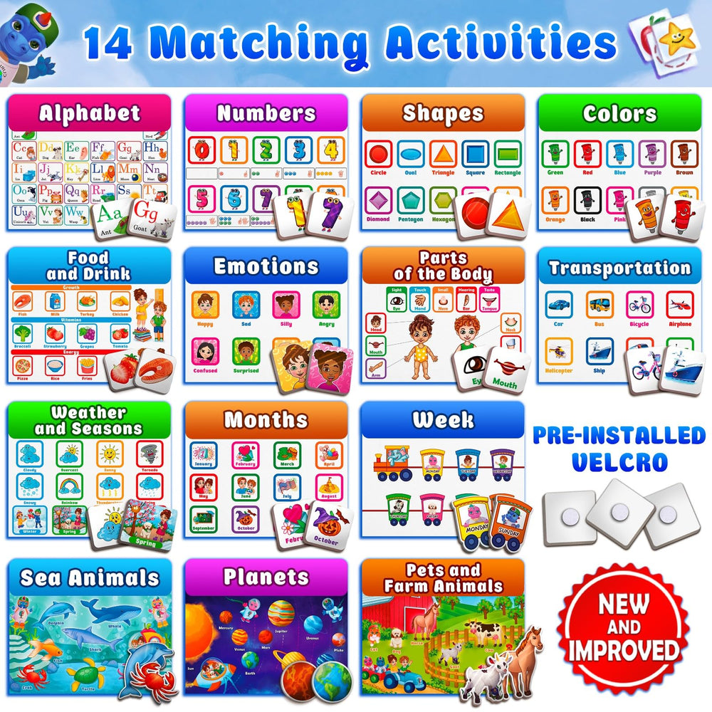 Curious 2 Learn activity spread open with 28 pages for ABCs, shapes, colors.