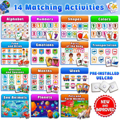 Curious 2 Learn activity spread open with 28 pages for ABCs, shapes, colors.