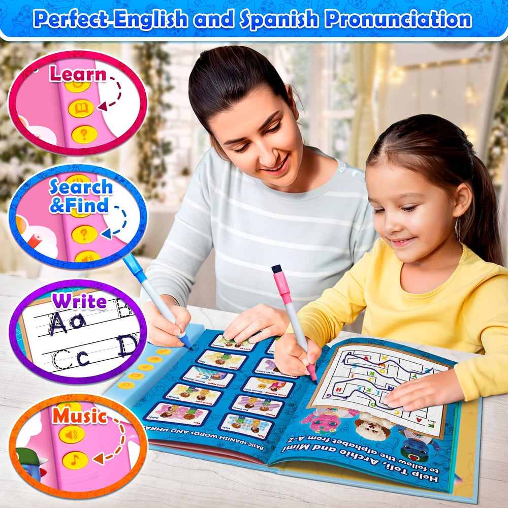 Curious 2 Learn dry erase writing area enables reusable handwriting tracing.