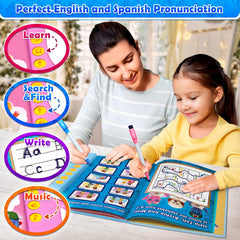 Curious 2 Learn dry erase writing area enables reusable handwriting tracing.